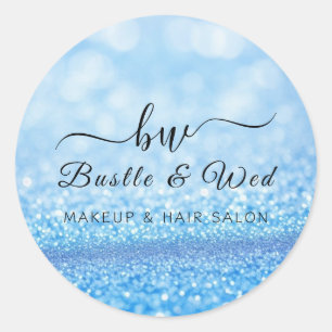 Blue Bokeh Shiny Makeup Hair Salon Classic Round Sticker