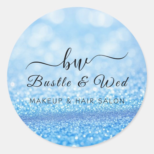Blue Bokeh Shiny Makeup Hair Salon Classic Round Sticker (Front)