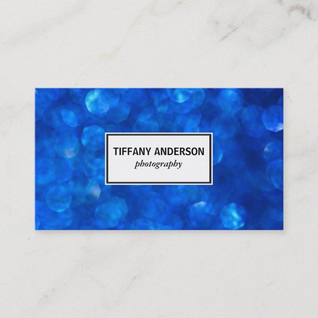 Blue Bokeh White Panel Business Card (Front)