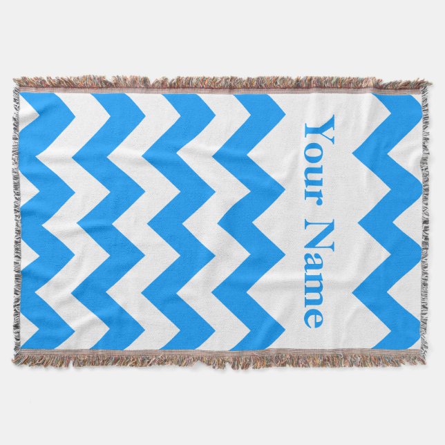 Blue Bold Chevron with custom name Throw Blanket (Front)