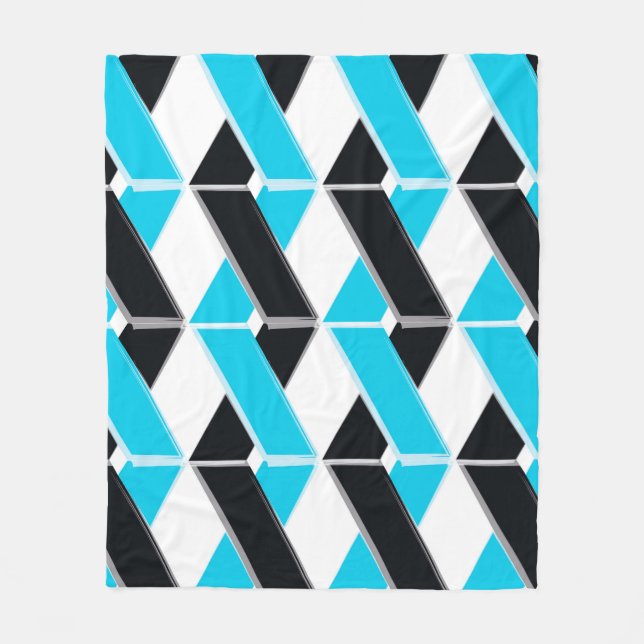 Blue, bold, cool, trendy braided geometric shapes fleece blanket (Front)