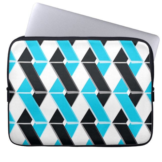 Blue, bold, cool, trendy braided geometric shapes laptop sleeve (Front)