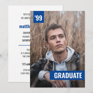 Blue Bold & Modern Photo Graduation Invitation