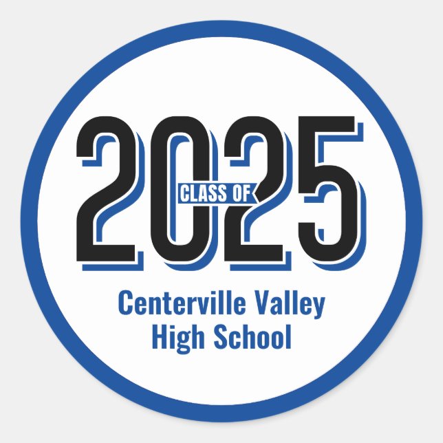Blue Bold Shadowed Numbers Class of 2025 Classic Round Sticker (Front)