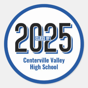 Blue Bold Shadowed Numbers Class of 2025 Classic Round Sticker