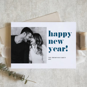 Blue Bold Typography Photo Happy New Year 2025 Holiday Card