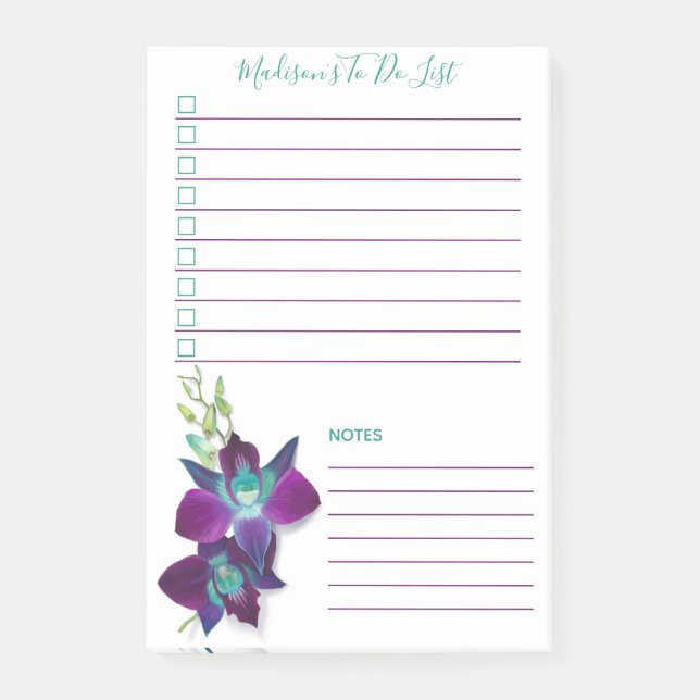 Blue Bom Dendrobium Orchid Personalised To Do List Post-it Notes (Front)