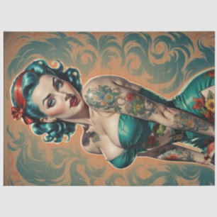 Blue Bombshell – Retro Pin-Up Girl Decoupage Tissue Paper