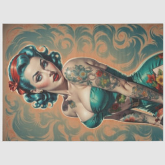 Blue Bombshell – Retro Pin-Up Girl Decoupage Tissue Paper