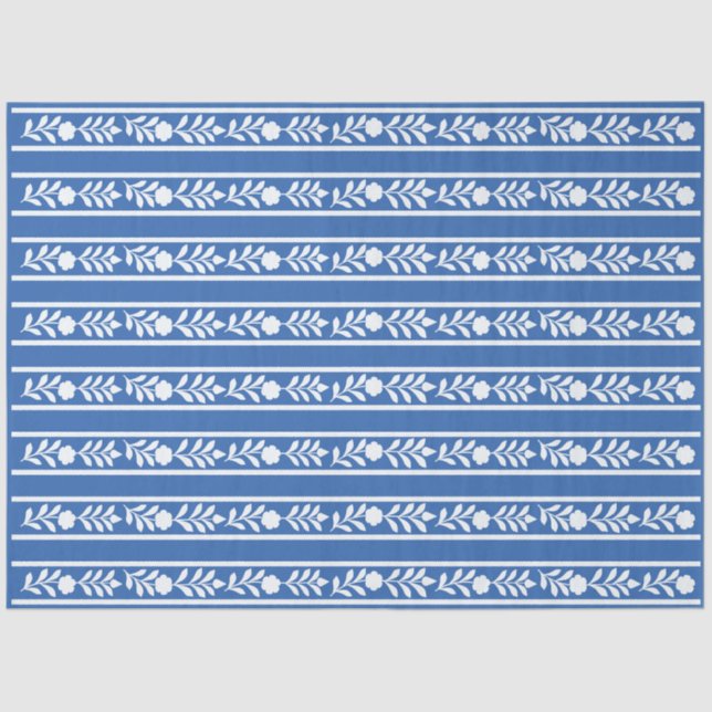 Blue Bone Inlay Floral Border Decoupage Paper (Front)