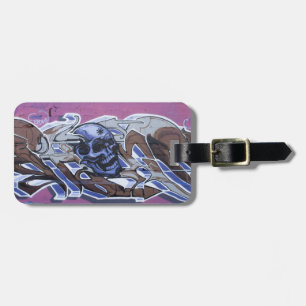 Blue Bonehead Graffiti Luggage Tag