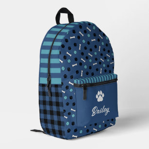Blue Bones & Balls Paw Print Dog Name Printed Backpack