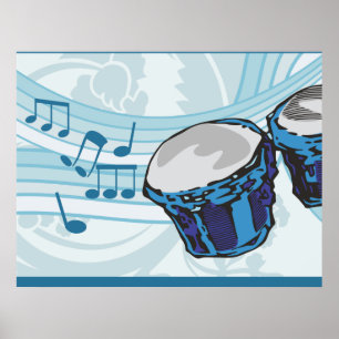 Blue Bongo Drum Music Poster