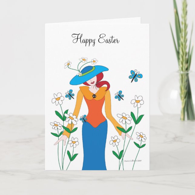 Blue Bonnet Easter Girl Holiday Card (Front)