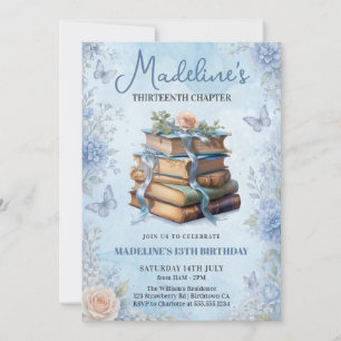 Blue Book Girl Birthday Invitation