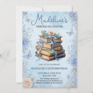 Blue Book Girl Birthday Invitation