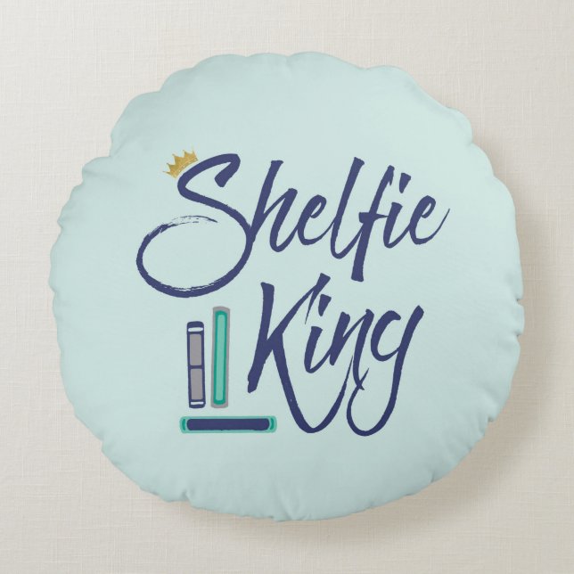 Blue Booklover Shelfie King Round Cushion (Front)