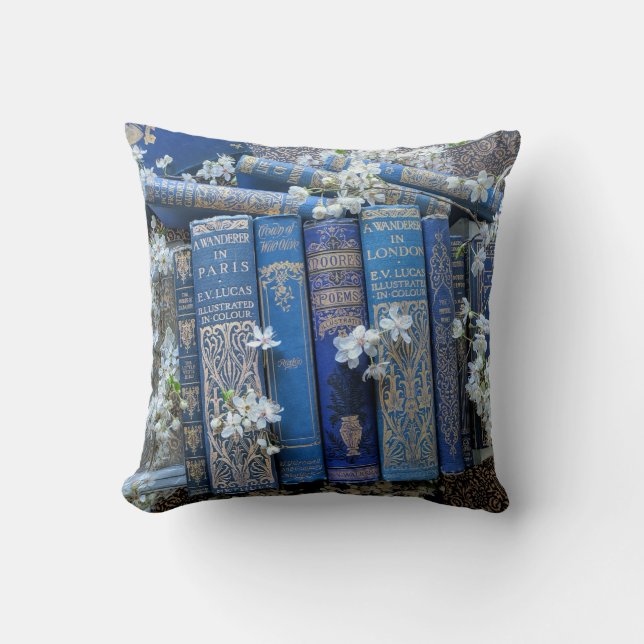 Blue Books and Blossoms Cushion (Front)