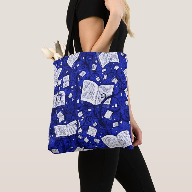 Blue Books Background Tote Bag (Close Up)