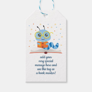 Blue Bookworm Bookmark Gift Tags