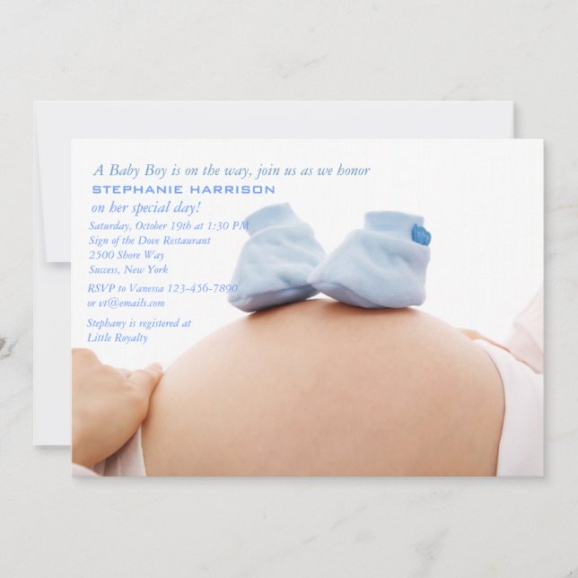 Blue Booties on the Belly Baby Shower Invitation (Front)