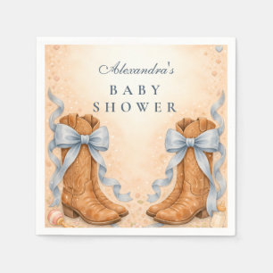 Blue Boots And Bows Boy Baby Shower Napkin