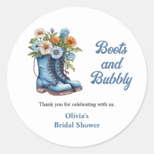 Blue Boots and Bubbly Blue Western Bridal Shower  Classic Round Sticker