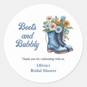 Blue Boots and Bubbly Blue Western Bridal Shower  Classic Round Sticker