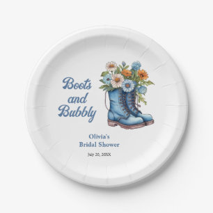 Blue Boots and Bubbly Blue Western Bridal Shower  Paper Plate
