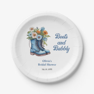 Blue Boots and Bubbly Blue Western Bridal Shower  Paper Plate