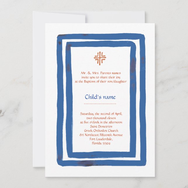 Blue Border Baptism Invitation (Front)