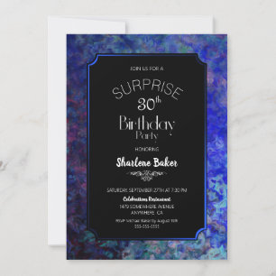 Blue Border Black Surprise 30th Birthday Party Invitation