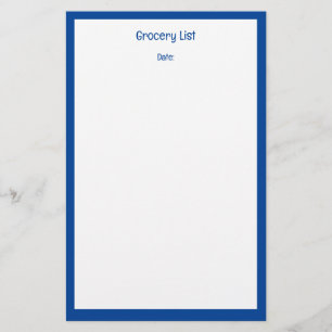 Blue Border Custom Color Grocery Shopping List Stationery