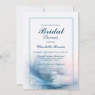 Blue Border Feather Bridal Shower Invitation