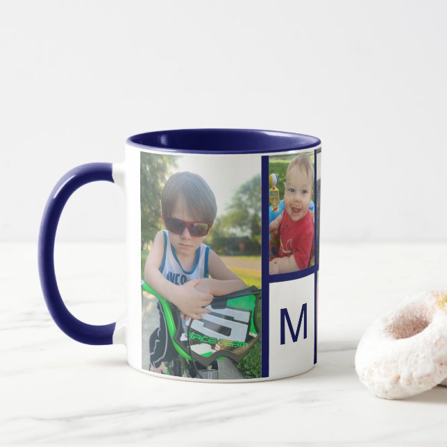 Blue Border Kid's Favourite Initial Photo Keepsake Mug (With Donut)