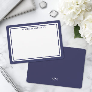 Blue Border Minimalist Monogram Card