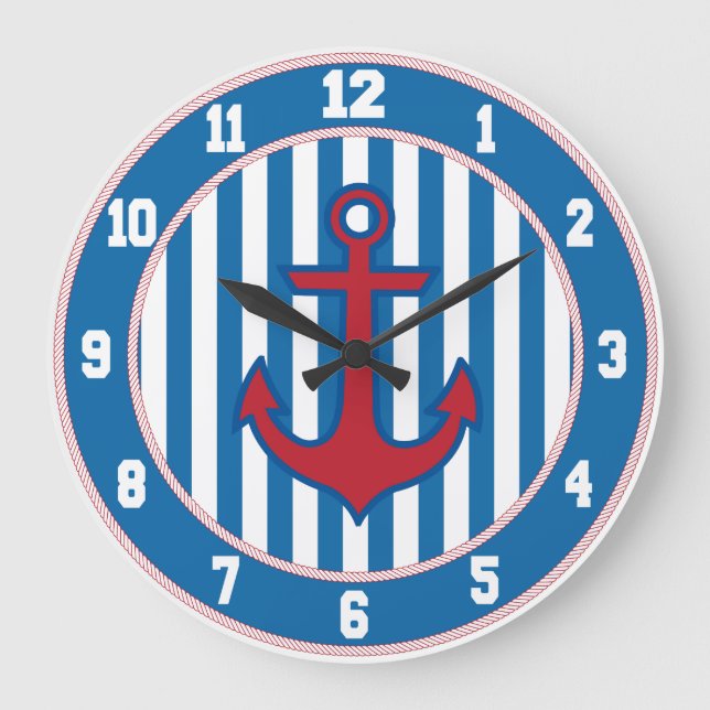 Blue Border Nautical Anchor Clock (Front)