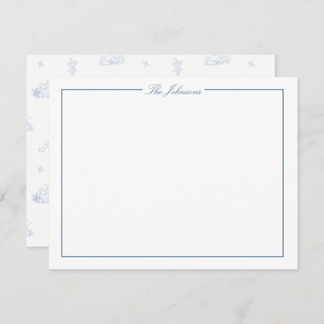 Blue Border Personalised Stationery Note Card  (Front/Back)