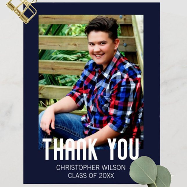Blue Border Photo Graduation Thank You Postcard (Creator Uploaded)