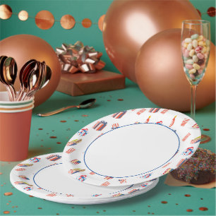 Blue Border with Patriotic Illustrations Paper Plate