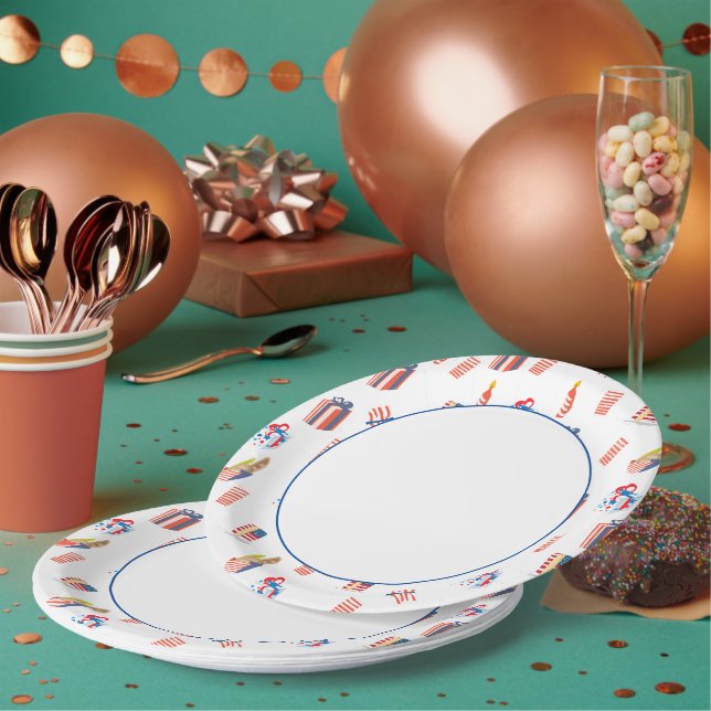 Blue Border with Patriotic Illustrations  Paper Plate (Multi)