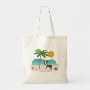 Blue Boston Terrier At A Tropical Summer Beach Tote Bag
