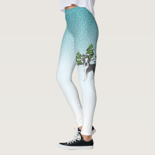 Blue Boston Terrier In A Winter Forest Leggings