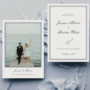 Blue Botanical Beach Theme Wedding Photo Save The Date