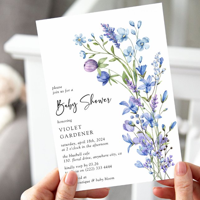 Blue Botanical Beauty Wildflower Baby Shower Invitation (Creator Uploaded)