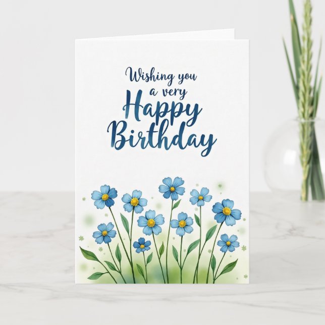 Blue Botanical Birthday Card (Front)