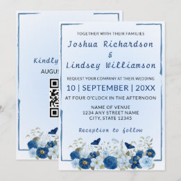 Blue Botanical Elegance Wedding Invitation
