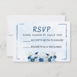 Blue Botanical Elegance Wedding RSVP Card