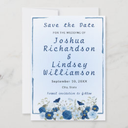 Blue Botanical Elegance Wedding Save The Date