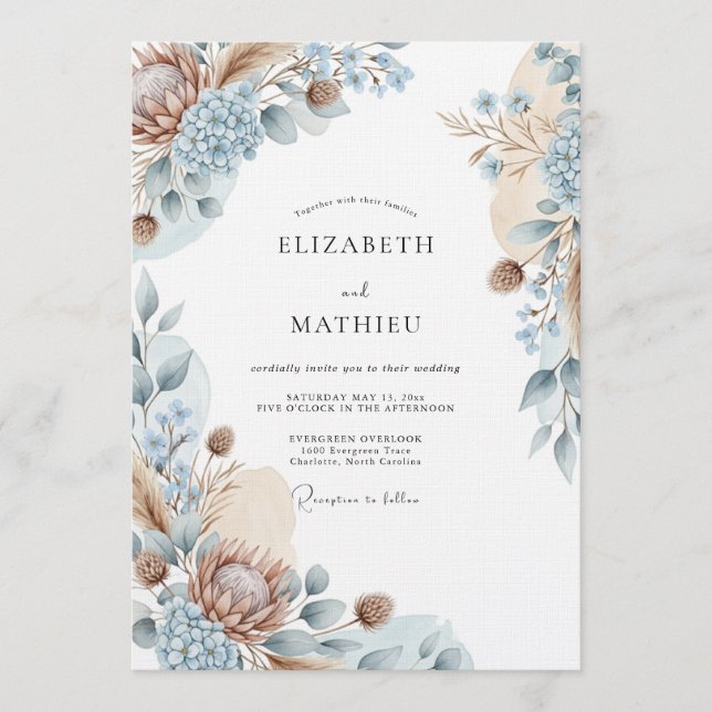 Blue Botanical Ethereal Wedding Invitation (Front)